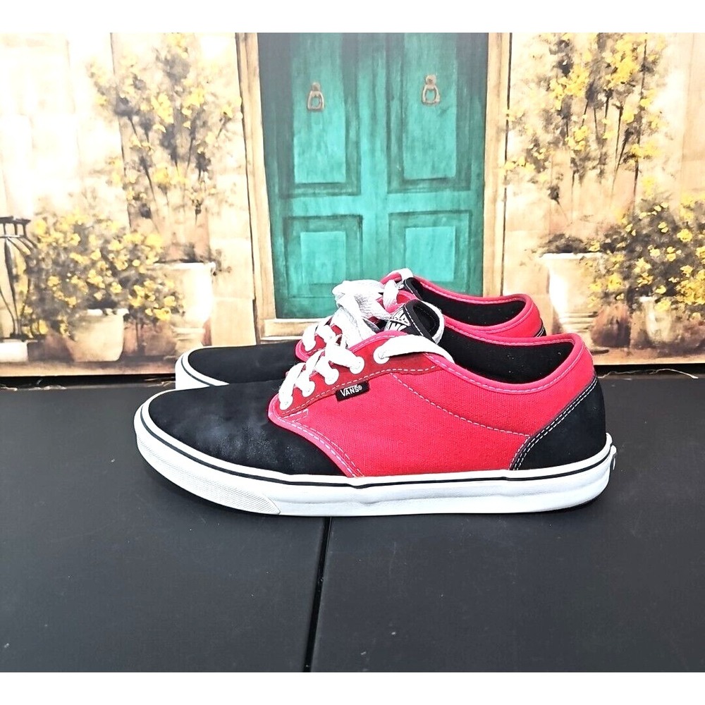 VANS ATWOOD SNEAKER MEN'S SIZE 11.5 TWO-TONE RED BLACK CANVAS SHOES USED